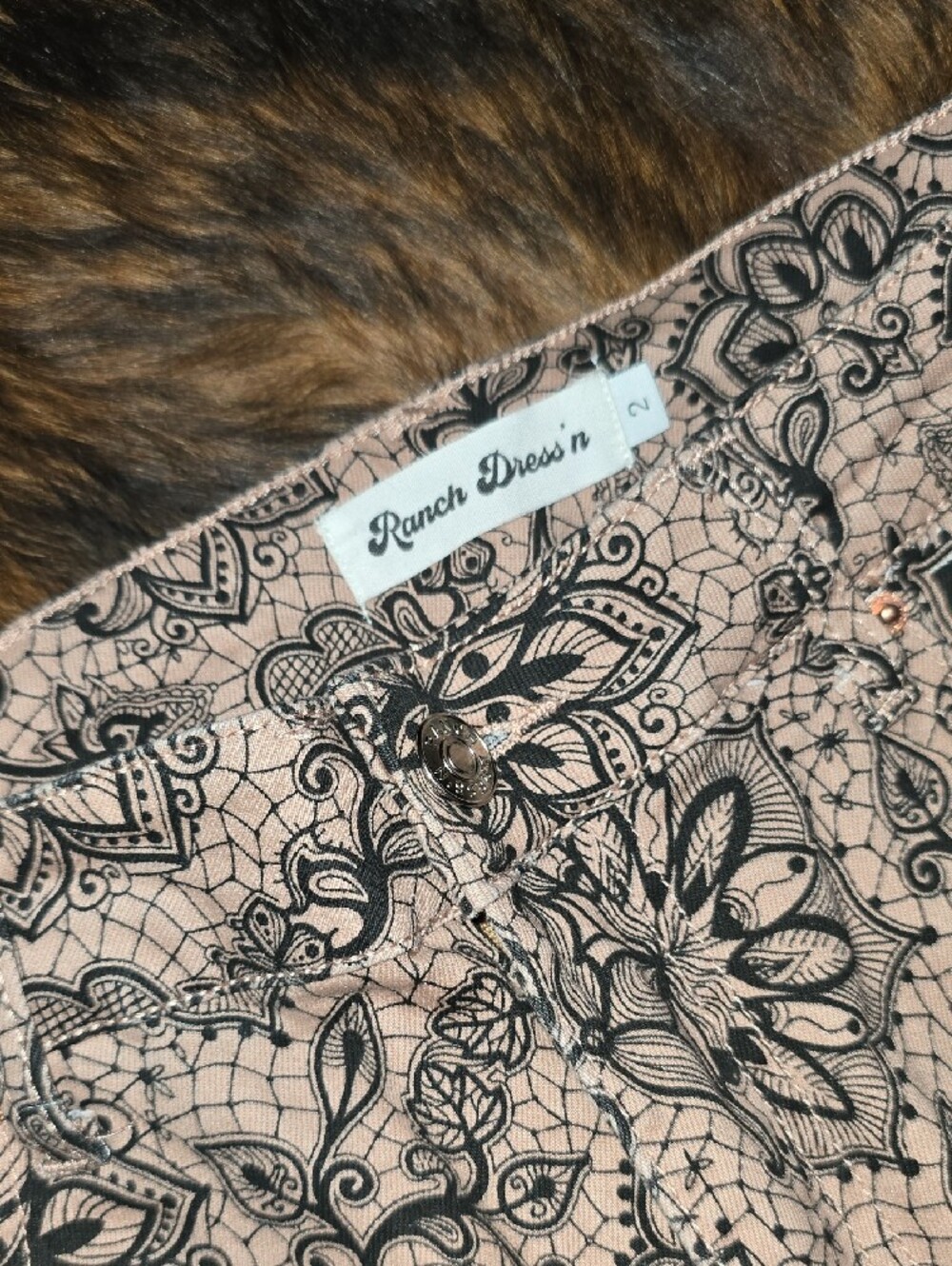 Ranch DRESSN Floral Mauve Bell Bottom Pants in Blush and Black - Picture 3 of 6
